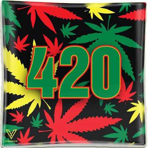 V Syndicate Glas Mini Dreh-Tablett, "420 Rasta"